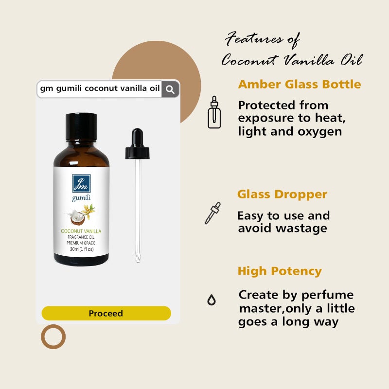 GM Gumili Coconut Vanilla Fragrance Oil, Perfume Oil, Home Scent Oils for Soaps, Candle Making, Dryer Balls, Diffusers, Laundry, Slime -1 oz /30ml - Image 4